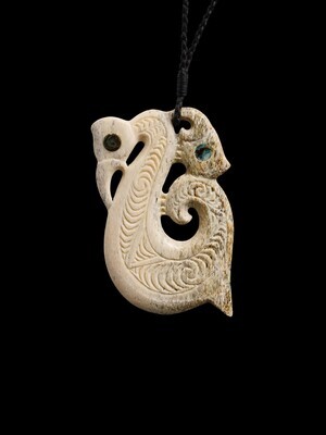 Moko Pounamu Manaia Genuine Whale Bone Carving - Rotoroa