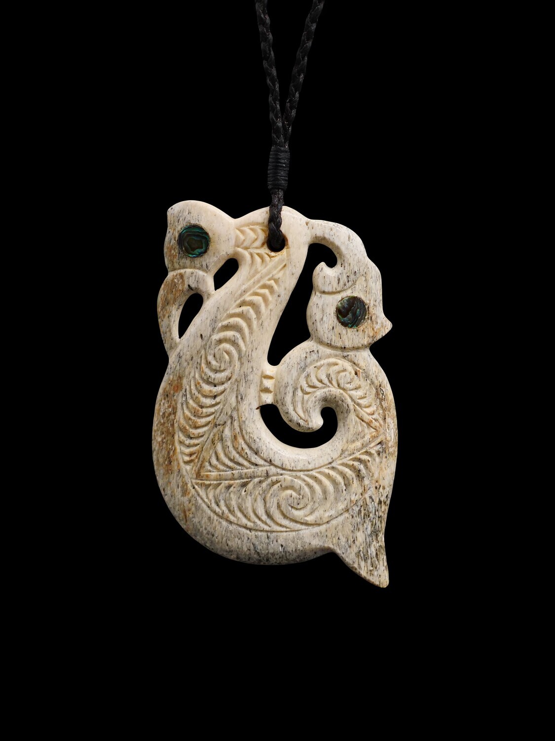 Moko Pounamu Manaia Genuine Whale Bone Carving - Rotoiti