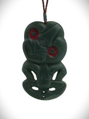 Moko Pounamu Hei Tiki NZ Genuine Kawakawa Flower Greenstone - Kawatiri