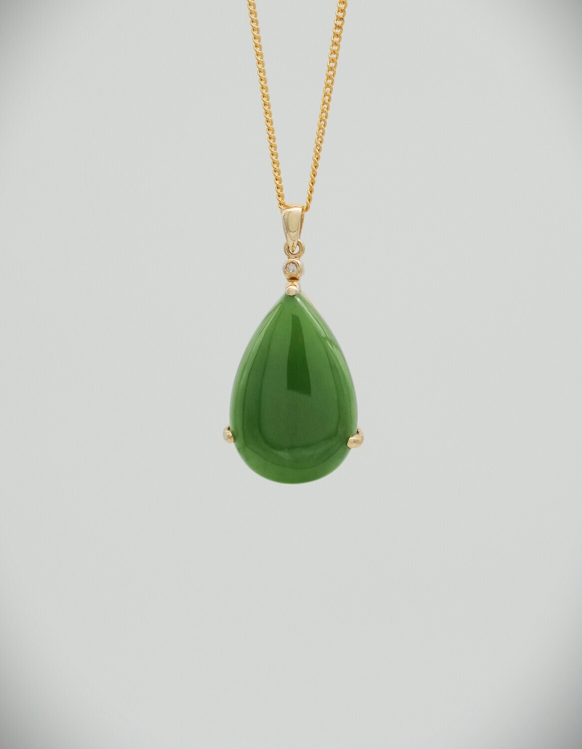 Moko Pounamu Kahurangi Greenstone, Diamond and 14ct Gold Teardrop Pendant 10426