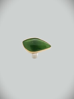 Gilt Jewellery Free Form Cabochon NZ Genuine Kahurangi Greenstone 9ct Gold and Sterling Silver Ring Lrg