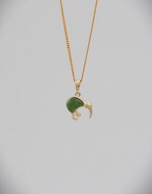 Moko Pounamu Kiwi Kahurangi Greenstone and 9ct Gold Pendant - 67JPG