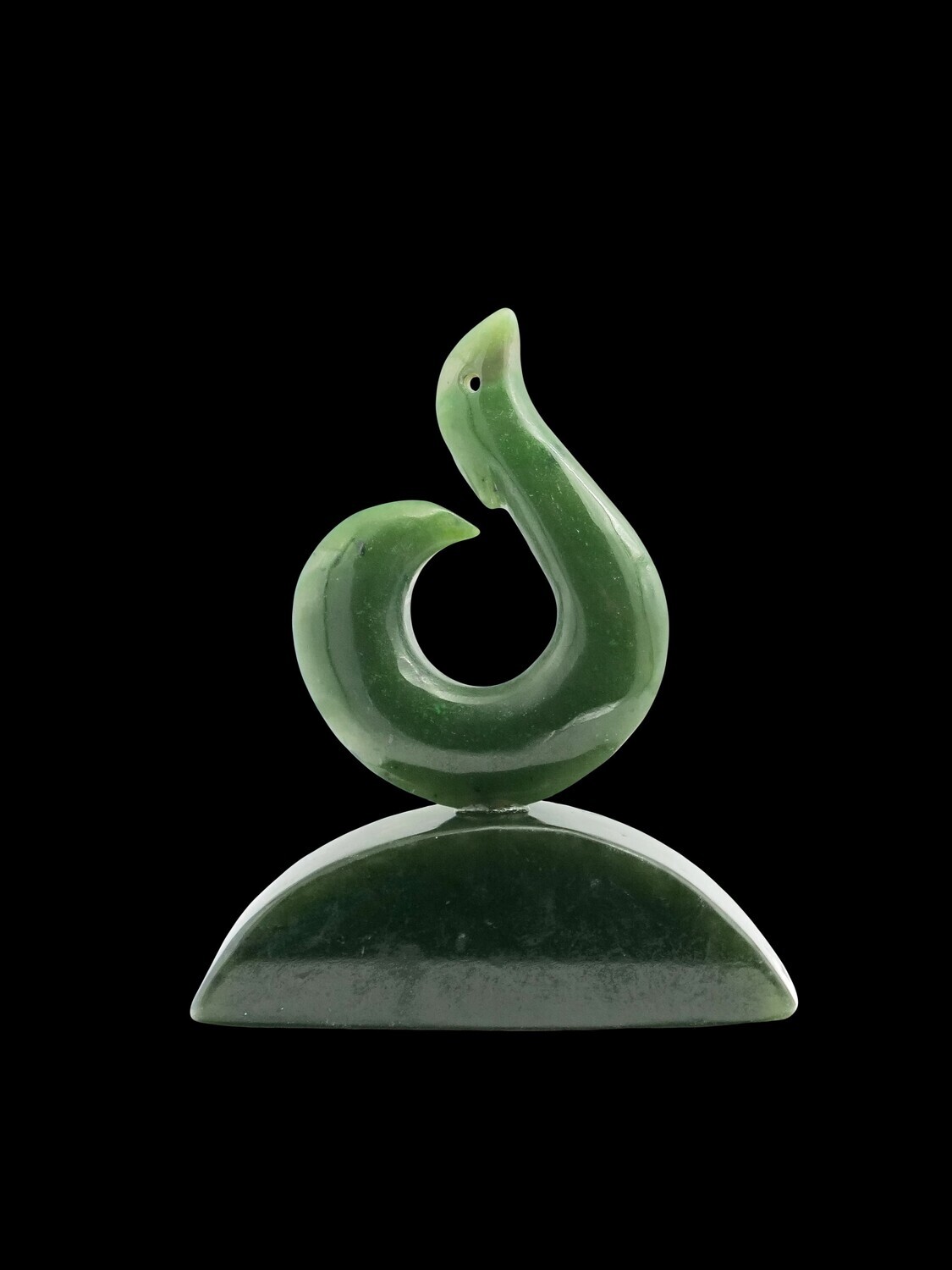 Moko Pounamu Matau (hook) Sculpture NZ Genuine Kawakawa Greenstone