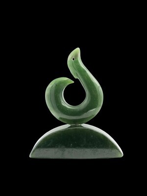 Moko Pounamu Matau (hook) Sculpture NZ Genuine Kawakawa Greenstone