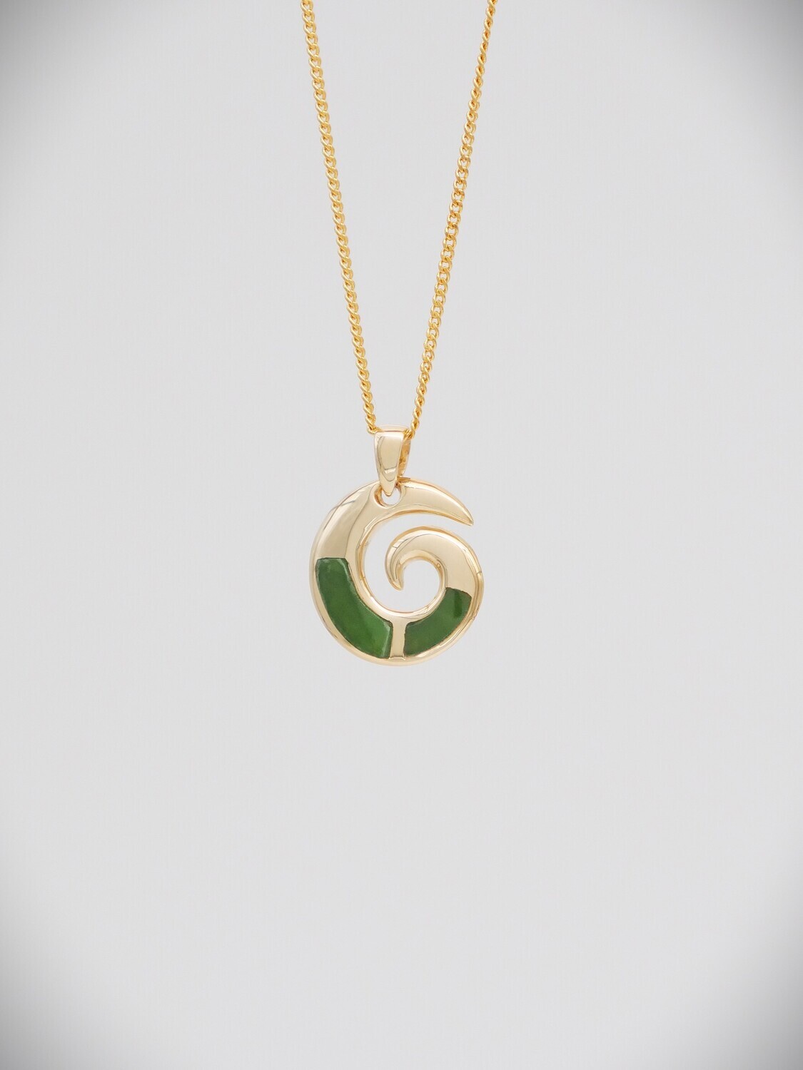 Moko Pounamu Koru Greenstone & 9ct Gold Pendant  - 24JPG
