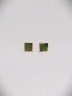 Moko Pounamu 5mm Square Greenstone and 9ct Gold  Stud Earrings - ES1G