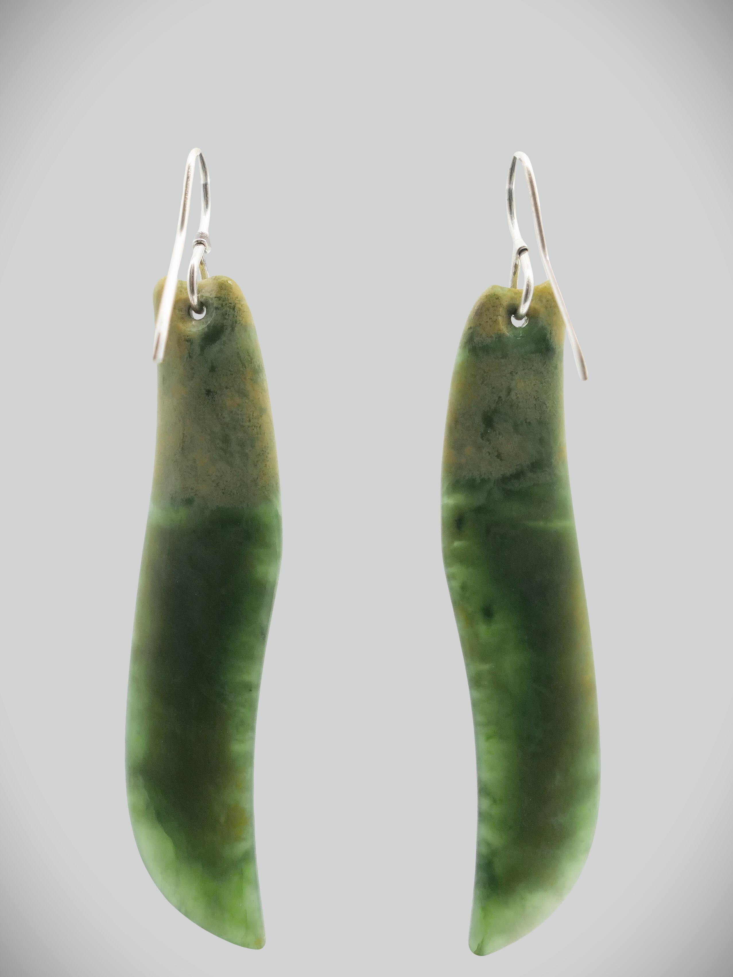 Moko Pounamu NZ Marsden Flower Greenstone and Sterling Silver Earrings 10566