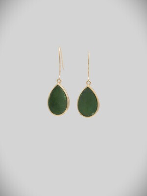 Moko Pounamu Teardrop Greenstone and 9ct Gold  Earrings - ES31G