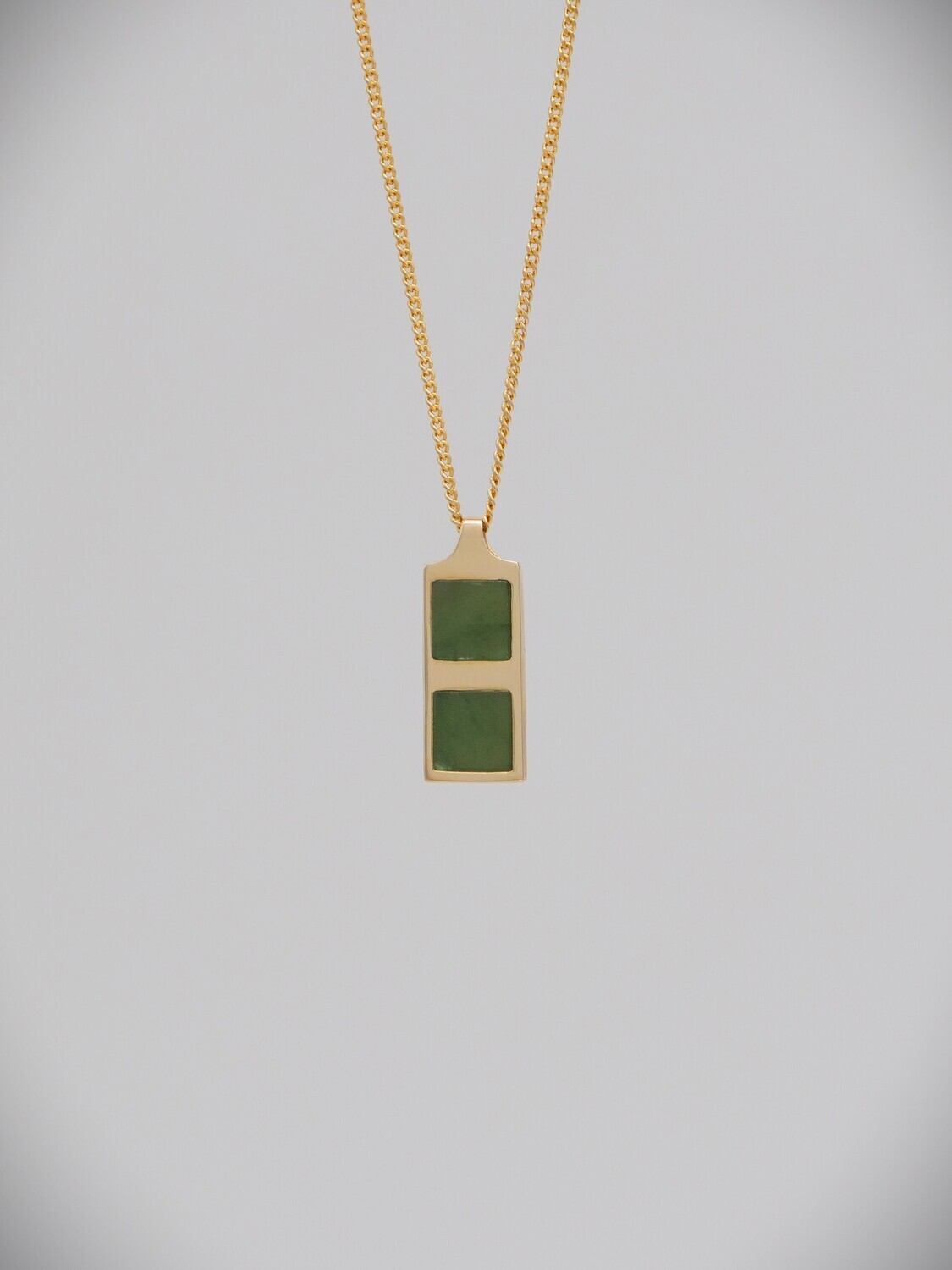 Moko Pounamu Greenstone and 9ct Gold 2 Stone Vertical Pendant - SALE