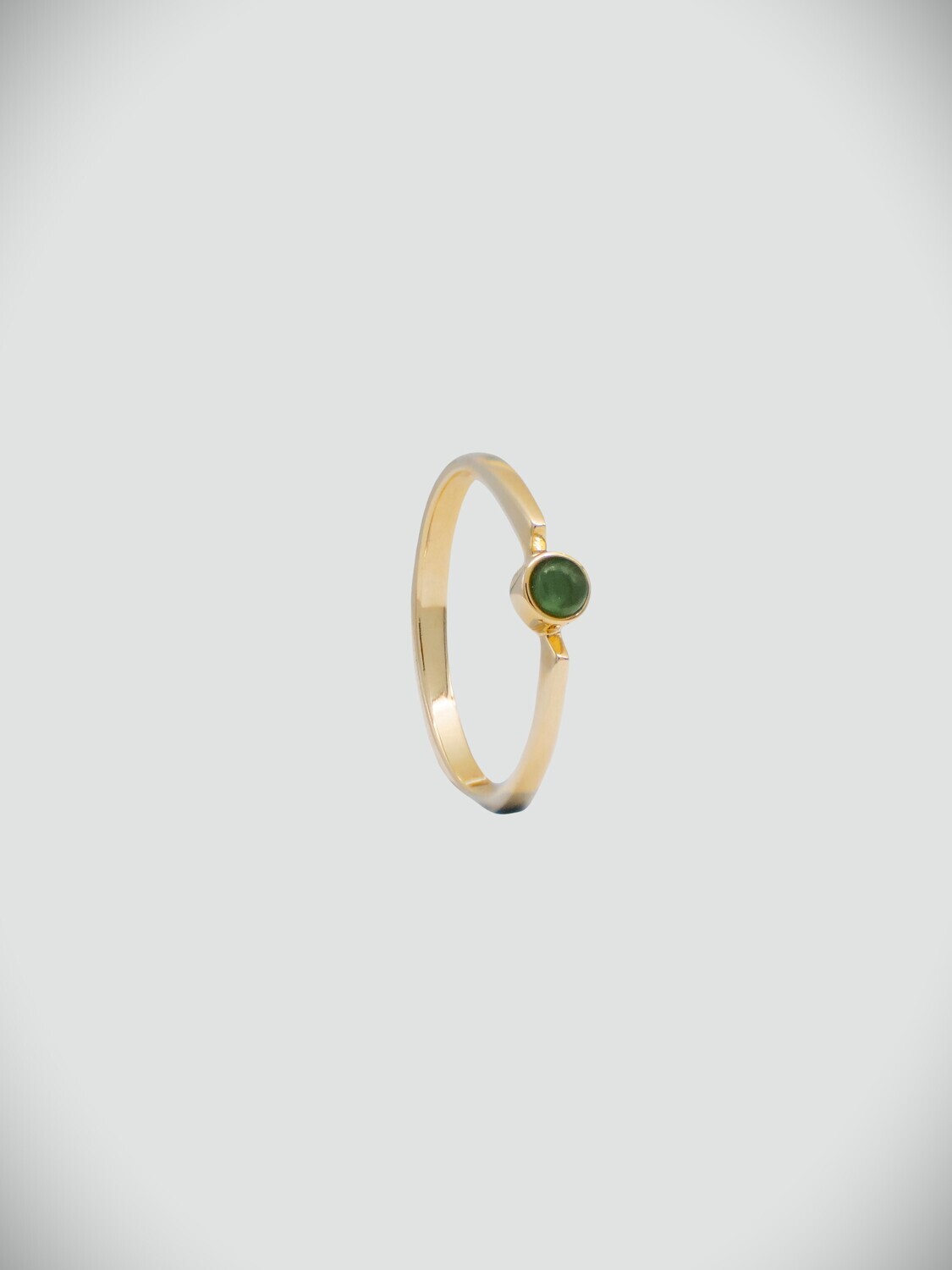 Moko Pounamu 3mm Round NZ Genuine Greenstone and 14ct Gold Stacker Ring - AM3RG