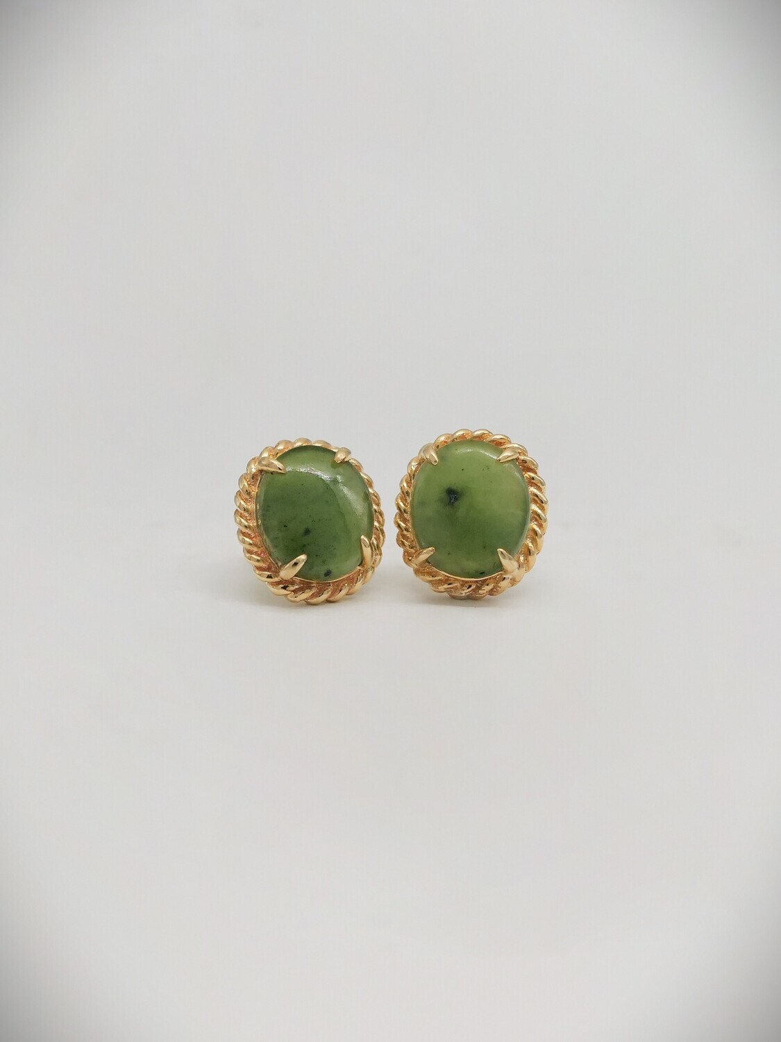 Moko Pounamu Greenstone and 9ct Gold Oval Rope Detail Stud Earrings - ES7G