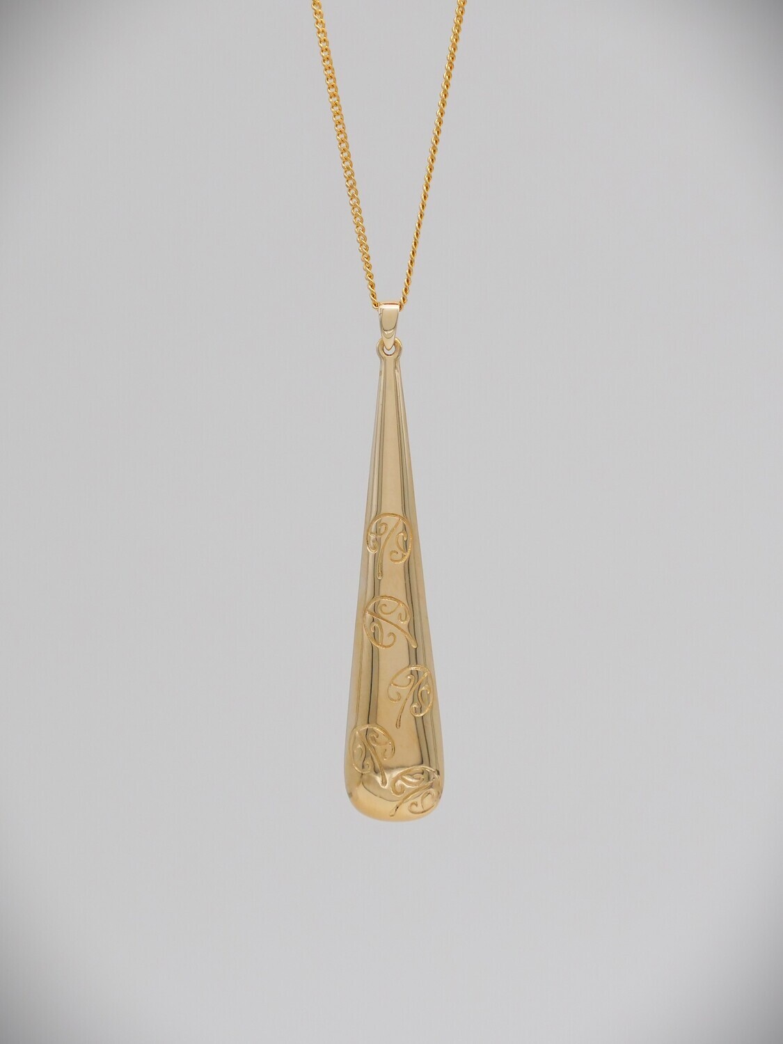 Moko Pounamu  Kowhaiwhai Roimata (Drop) 9ct Gold Pendant - P10G