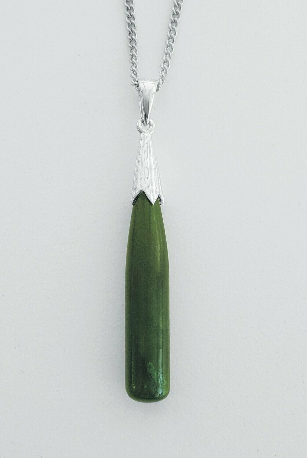 Moko Pounamu Drop Greenstone and Sterling Silver  Pendant - P36S