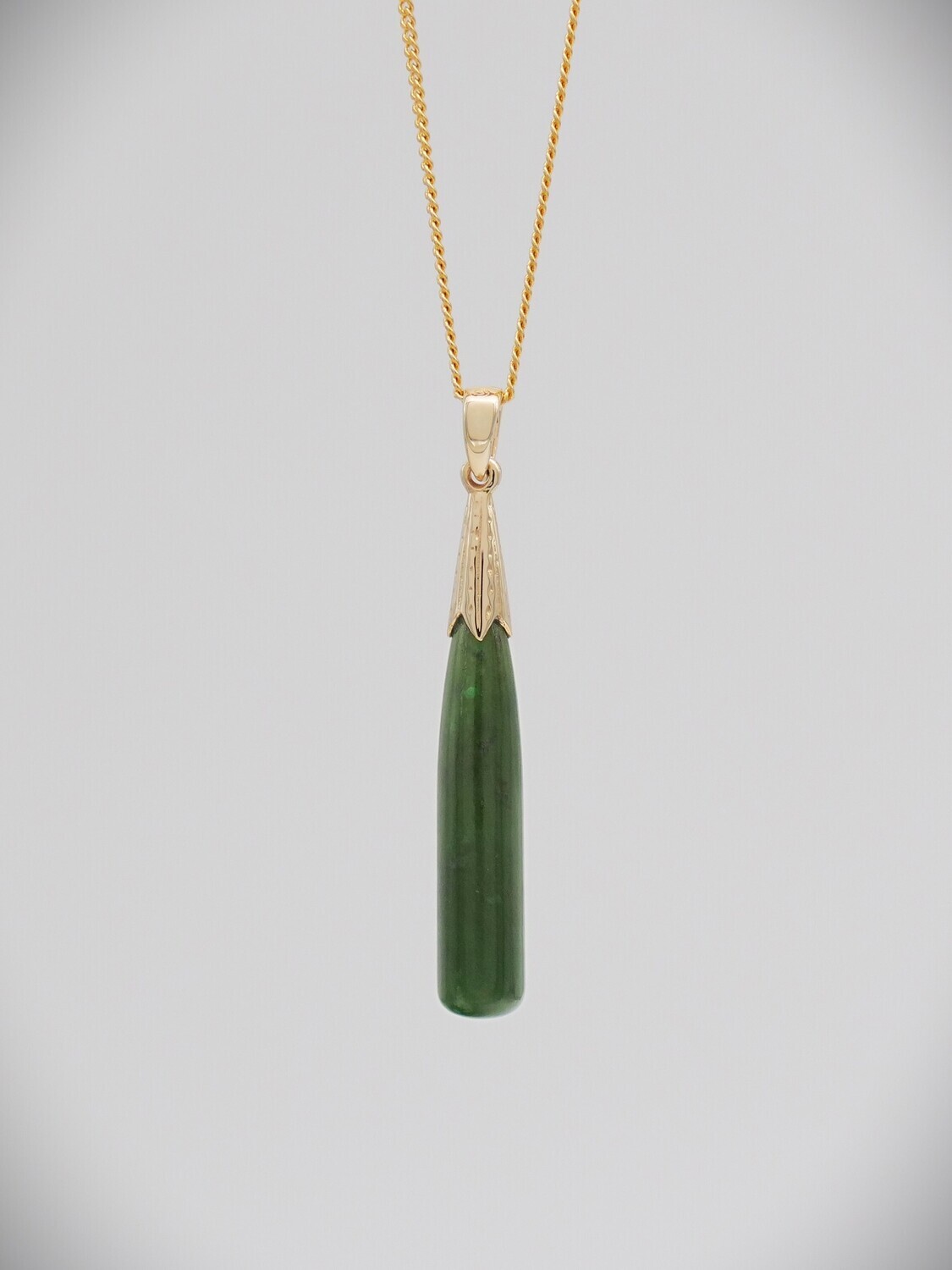 Moko Pounamu Drop Greenstone and 9ct Gold Pendant - P36G