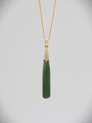 Moko Pounamu Drop Greenstone and 9ct Gold Pendant - P36G
