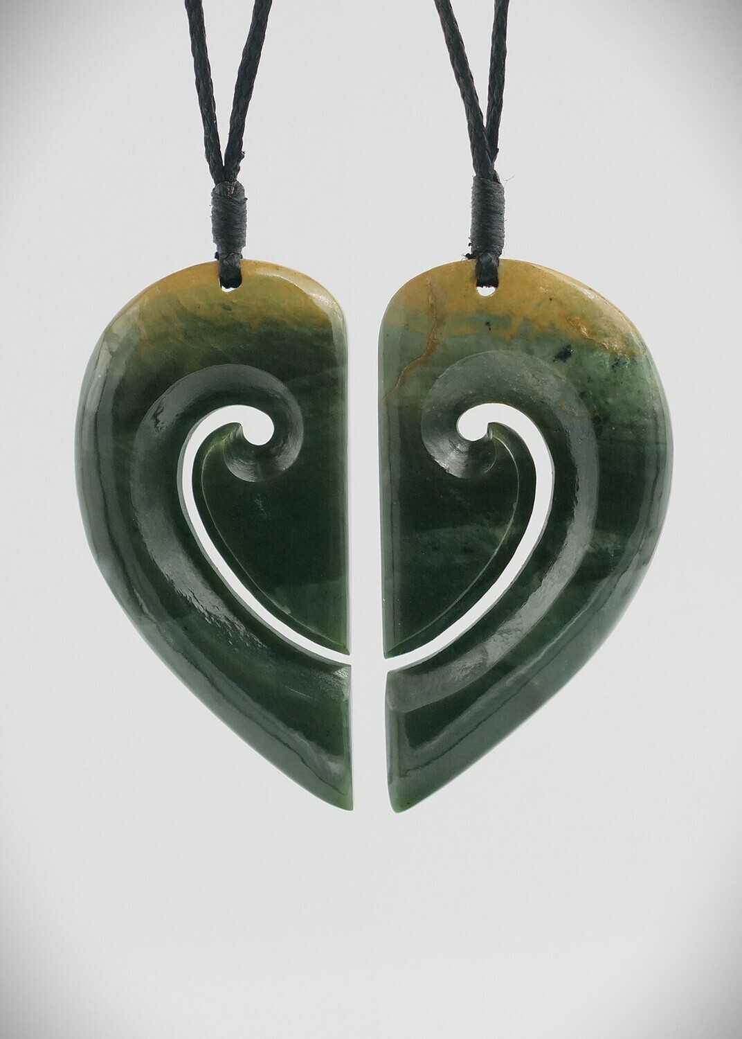 Greenstone Split Heart Pendants NZ Genuine Inanga stone Best Friends