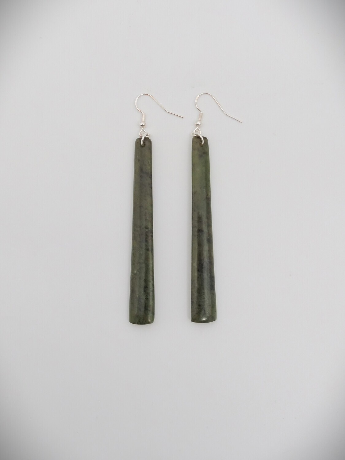 Moko Pounamu NZ Genuine Totoweka Greenstone & Sterling Silver   Drop Earrings 10624