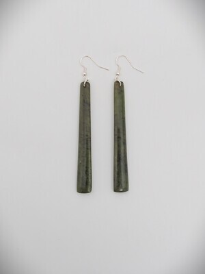 Moko Pounamu NZ Genuine Totoweka Greenstone & Sterling Silver   Drop Earrings 10624