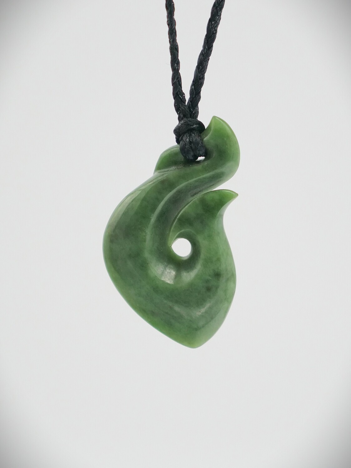 Moko Pounamu Hook  (Hei Matau) NZ Genuine Auhunga Greenstone - Wairunga