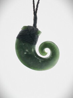 Moko Pounamu Hei Matau (Hook) NZ Genuine Kawakawa Greenstone - Mahinepua