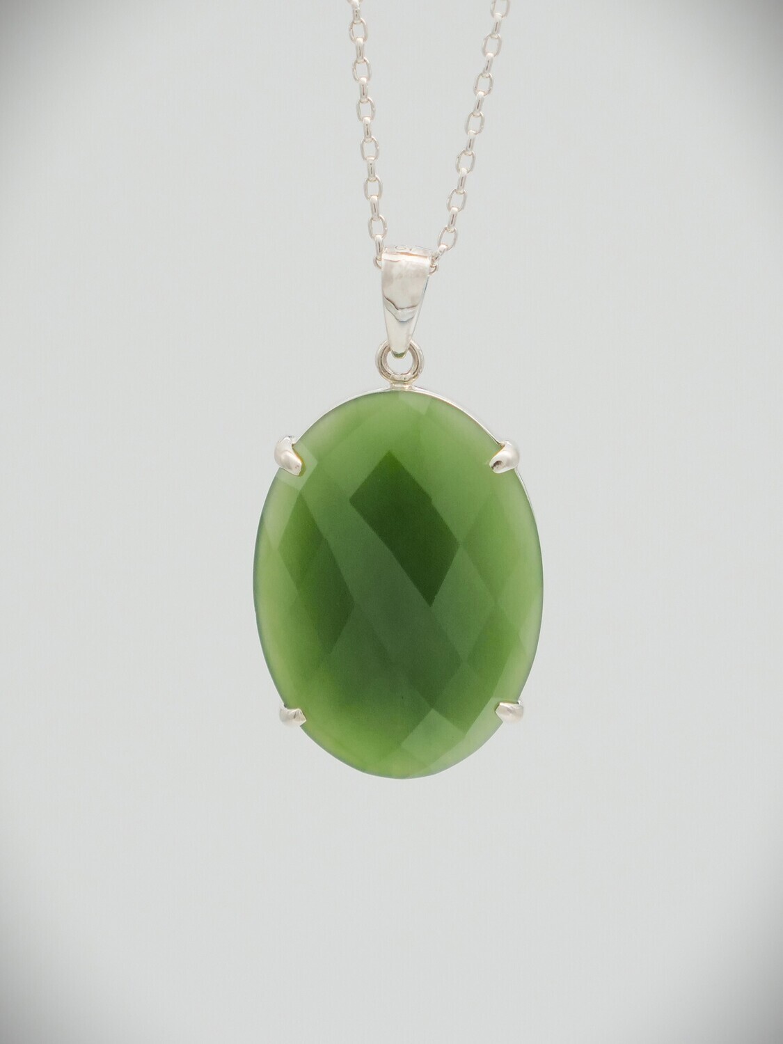 Moko Pounamu Faceted Kahurangi Greenstone and Sterling Silver