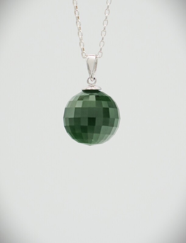 Moko Pounamu Faceted ball Kawakawa Greenstone and Sterling Silver
