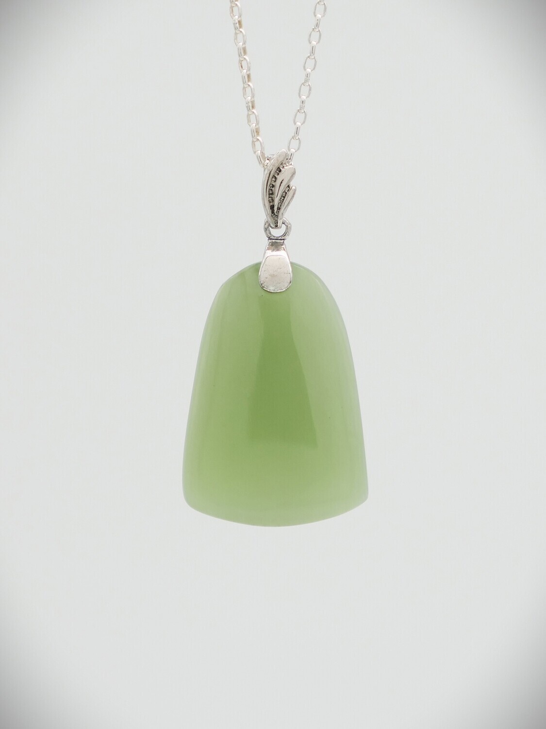 Moko Pounamu NZ Genuine Inanga Greenstone and Sterling Silver Drop Pendant 10755