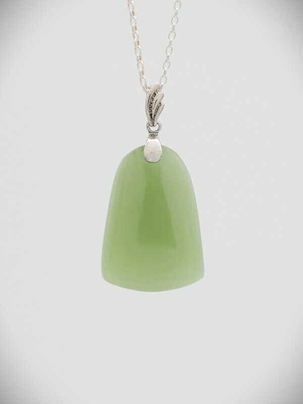 Moko Pounamu NZ Genuine Inanga Greenstone and Sterling Silver Drop Pendant 10755