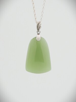 Moko Pounamu NZ Genuine Inanga Greenstone and Sterling Silver Drop Pendant 10755