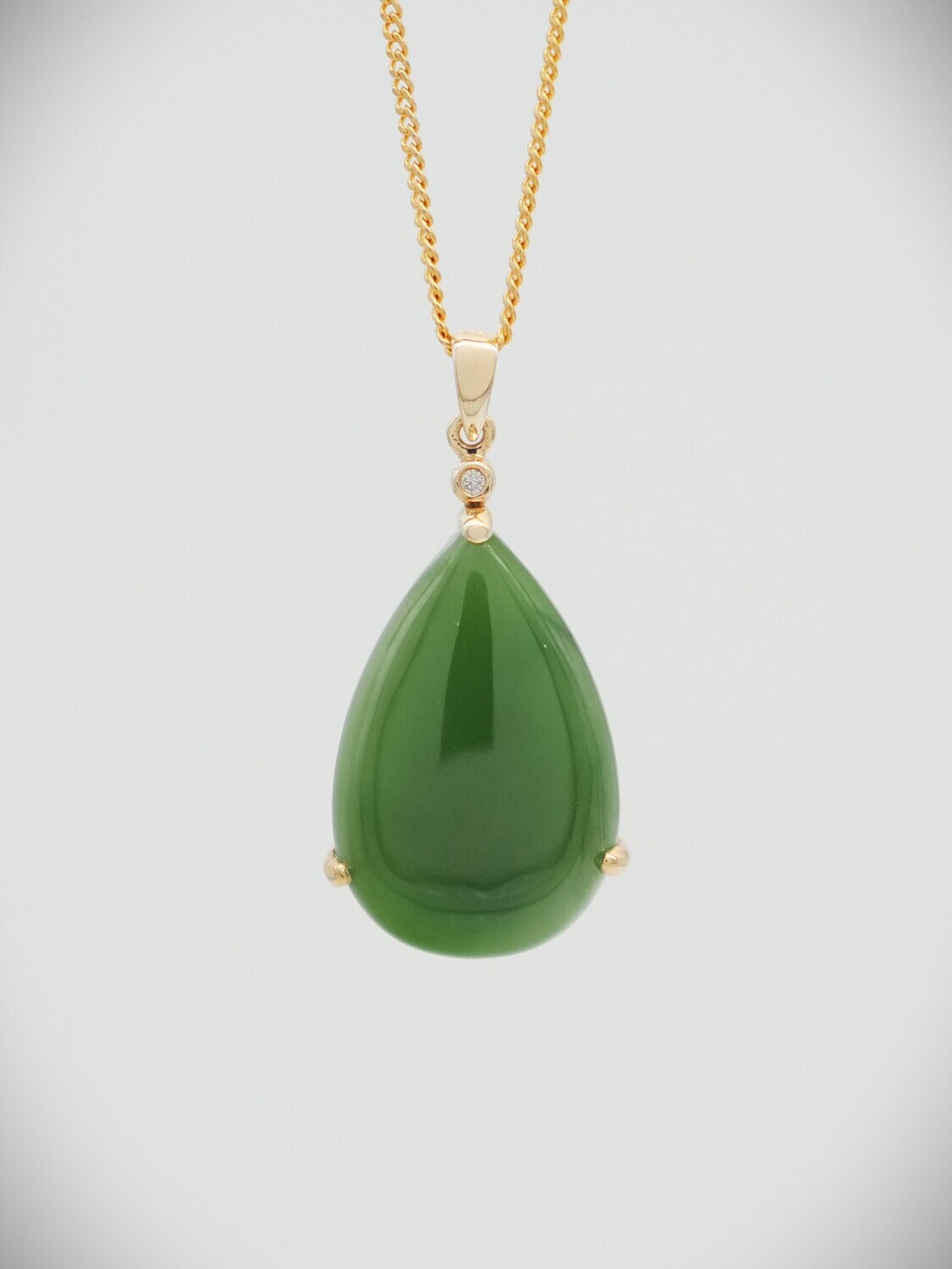 Moko Pounamu Kahurangi Greenstone, Diamond and 14ct Gold Teardrop Pendant 10757