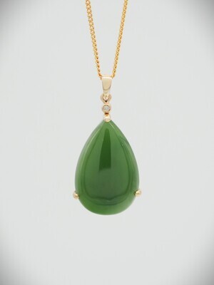 Moko Pounamu Kahurangi Greenstone, Diamond and 14ct Gold Teardrop Pendant 10757