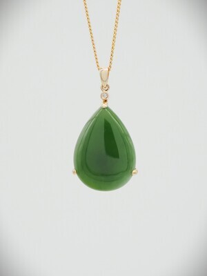 Moko Pounamu Kahurangi Greenstone, Diamond and 14ct Gold Teardrop Pendant 10760