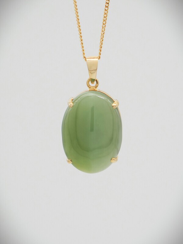 Moko Pounamu NZ Genuine Inanga Greenstone and 14ct Gold Cats Eye Pendant