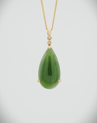 Moko Pounamu Kahurangi Greenstone, Diamond and 14ct Gold Teardrop Pendant 10762