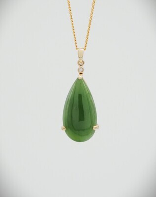 Moko Pounamu Kahurangi Greenstone, Diamond and 14ct Gold Teardrop Pendant 10763