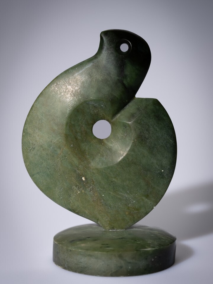 Moko Pounamu Matau (Fishhook) Sculpture NZ Genuine Kawakawa & Kokopu Greenstone - Tekoa