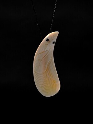 Moko Pounamu Curving Feather Wrapped Baby Kōkako NZ Genuine Whale Tooth Rei Puta - Kokako