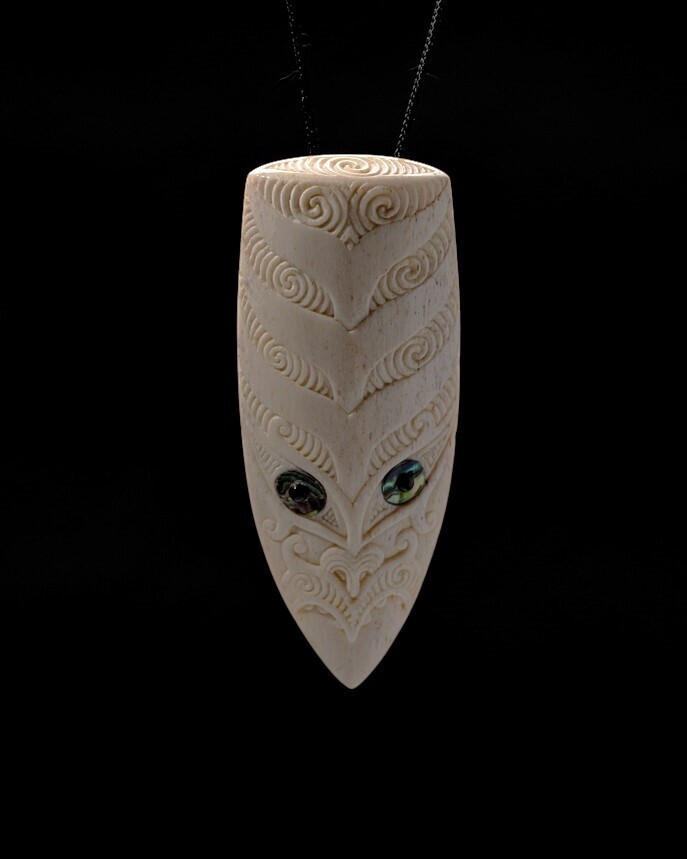 Moko Pounamu Rei Niho Genuine Whale Bone Carving - Turiwhate