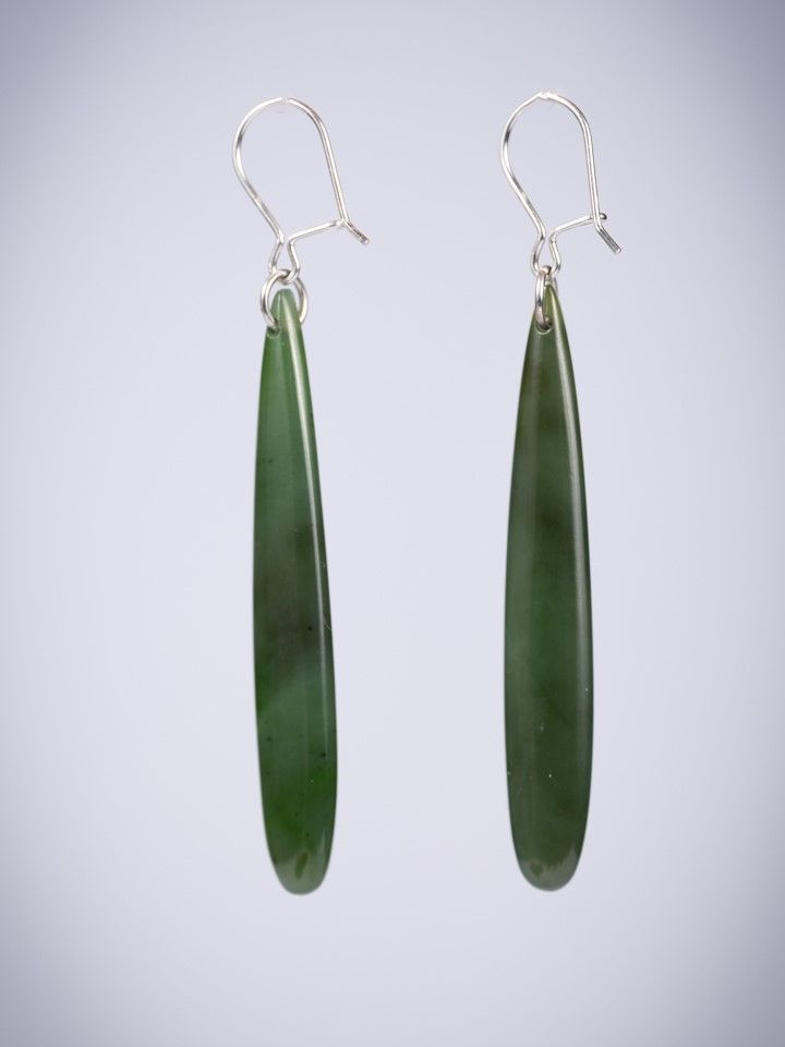 Moko Pounamu NZ Kawakawa Greenstone & Sterling Silver Earrings 10870