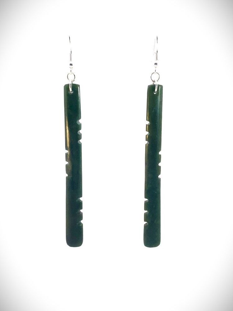 Moko Pounamu NZ Kawakawa Greenstone & Sterling Silver Earrings 10951