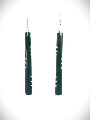 Moko Pounamu NZ Kawakawa Greenstone & Sterling Silver Earrings 10951