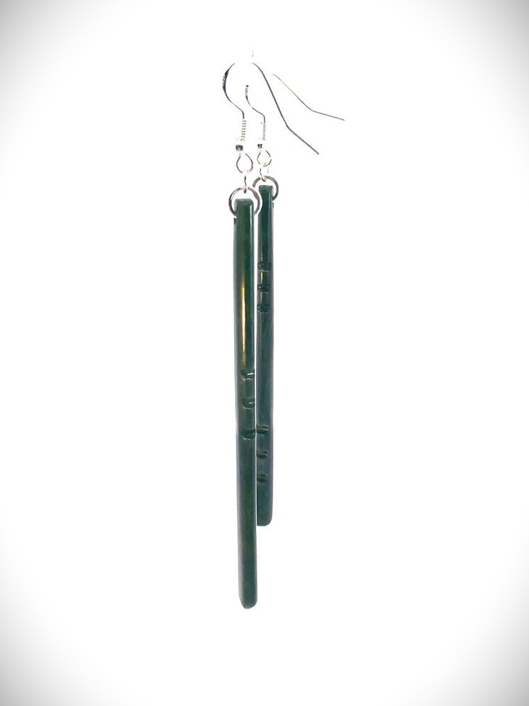 Moko Pounamu NZ Kawakawa Greenstone & Sterling Silver Earrings 10951