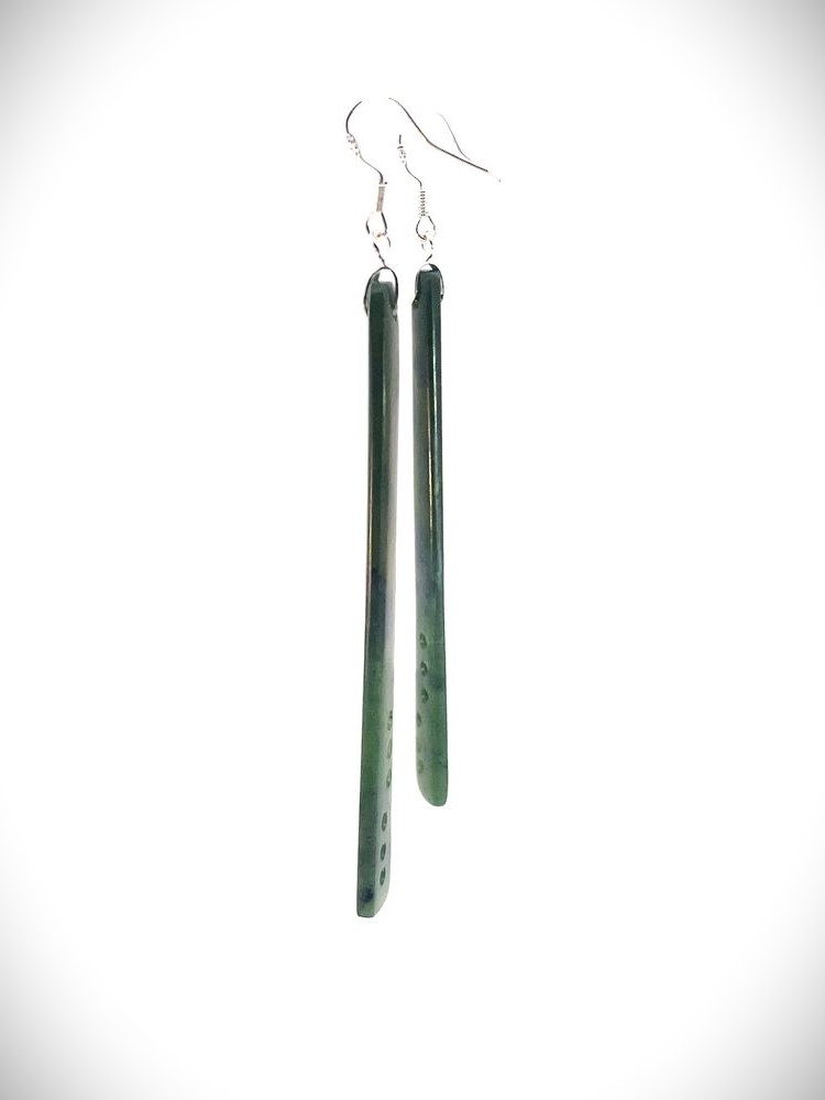Moko Pounamu Kawakawa Greenstone Sterling & Silver Earrings 10952