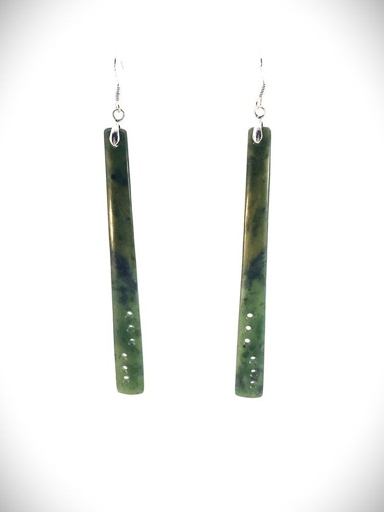 Moko Pounamu Kawakawa Greenstone Sterling & Silver Earrings 10952