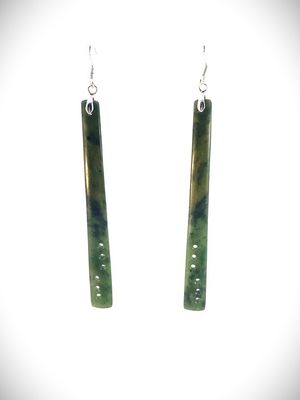 Moko Pounamu Kawakawa Greenstone Sterling & Silver Earrings 10952