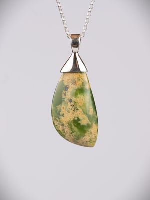 Moko Pounamu NZ Genuine Marsden Flower Greenstone and Sterling Silver Drop Pendant 11045