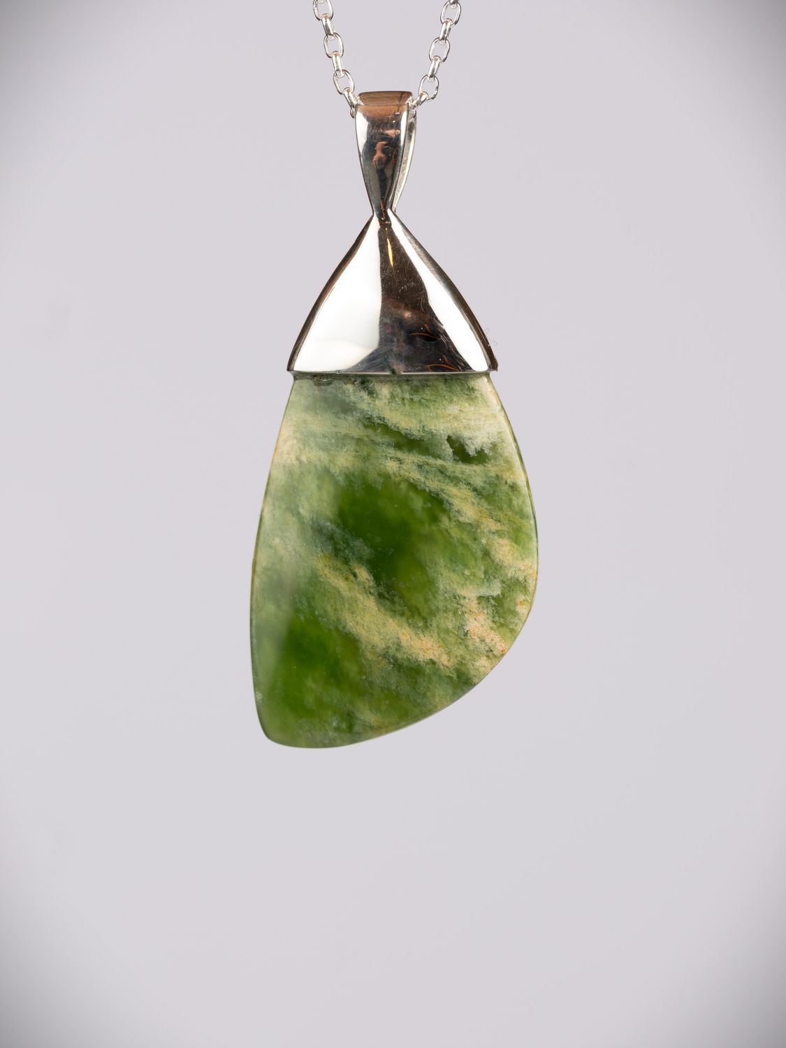 Moko Pounamu NZ Genuine Marsden Flower Greenstone and Sterling Silver Drop Pendant 11047