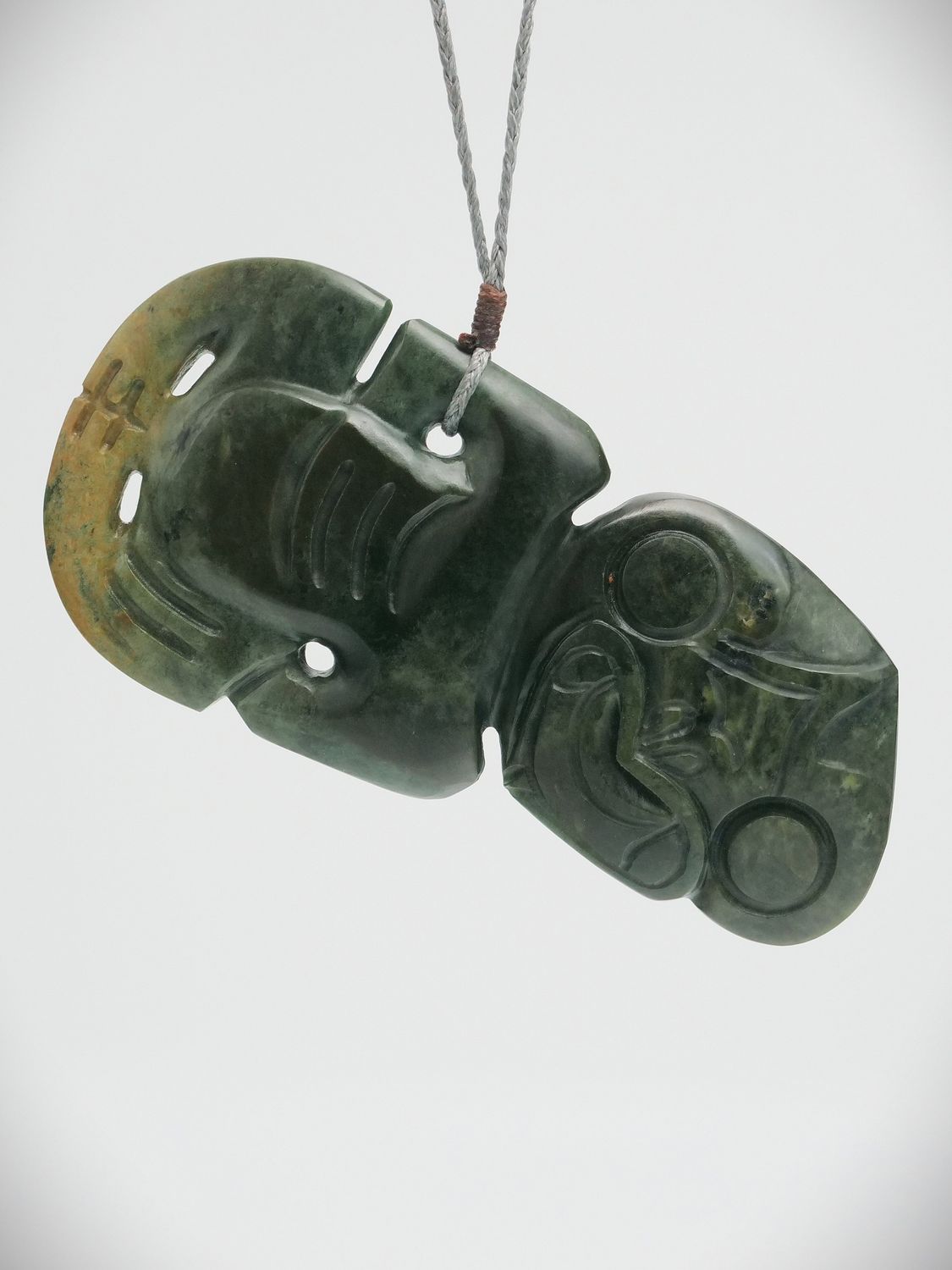 Moko Pounamu Hei Tiki Genuine NZ Kawakawa Flower Greenstone  - Hauroko