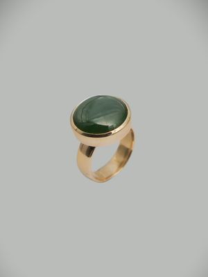 Moko Pounamu Gilt Jewellery Genuine NZ Kawakawa Pounamu & 9ct Gold Ring 11150