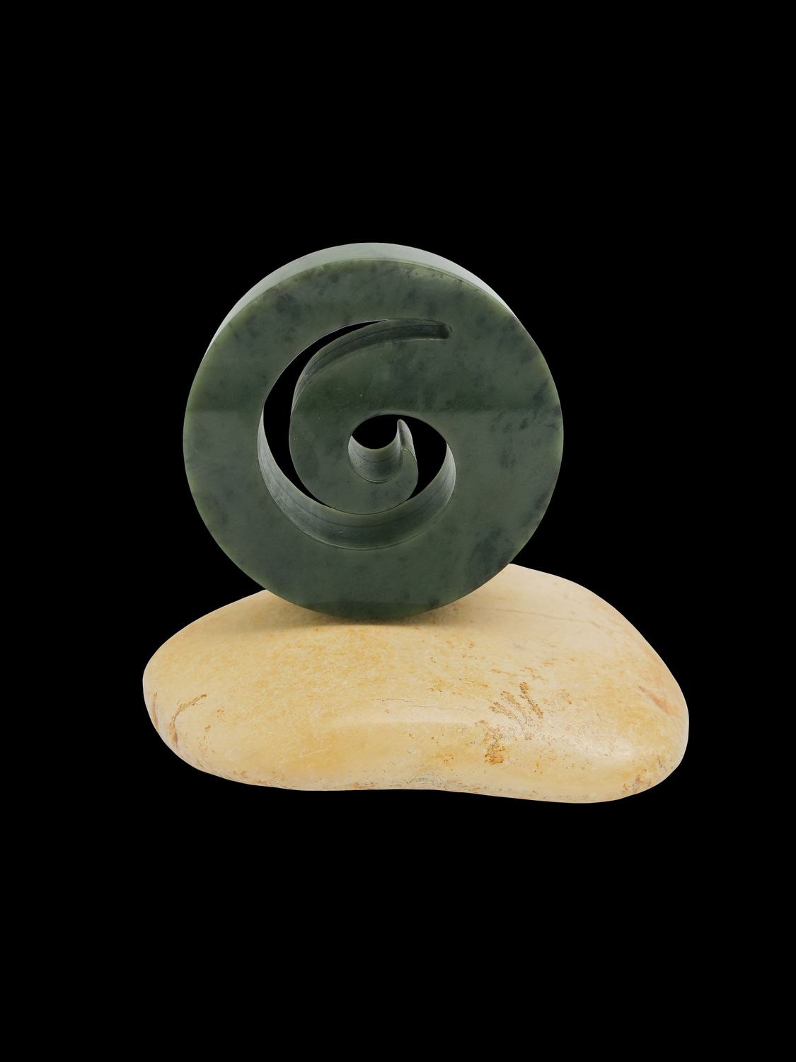 Moko Pounamu Koru Sculpture NZ Genuine Kawakawa Greenstone - Rakiura
